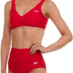 Reebok Bralette Bikini Sets for Women, High Waisted Bikini Bottoms, Womens Swimsuits Athletic Sporty Bathing Suit