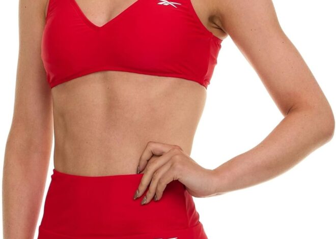 Reebok Bralette Bikini Sets for Women, High Waisted Bikini Bottoms, Womens Swimsuits Athletic Sporty Bathing Suit