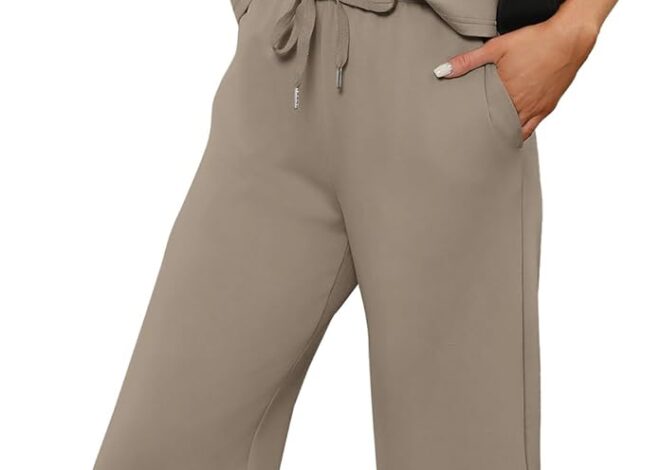 SAMPEEL Two Piece Sets for Women Summer Outfits Lounge Sets Mock Neck Tops Wide Leg Crop Pants Vacation Travel Outfits