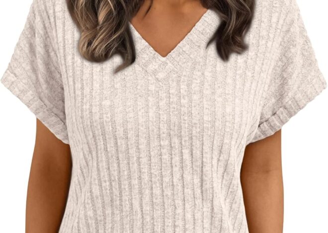 AUTOMET Women Tops Summer Sweaters Short Sleeve V Neck Shirts 2025 Spring Fashion Dressy Casual Business Tunic Blouses