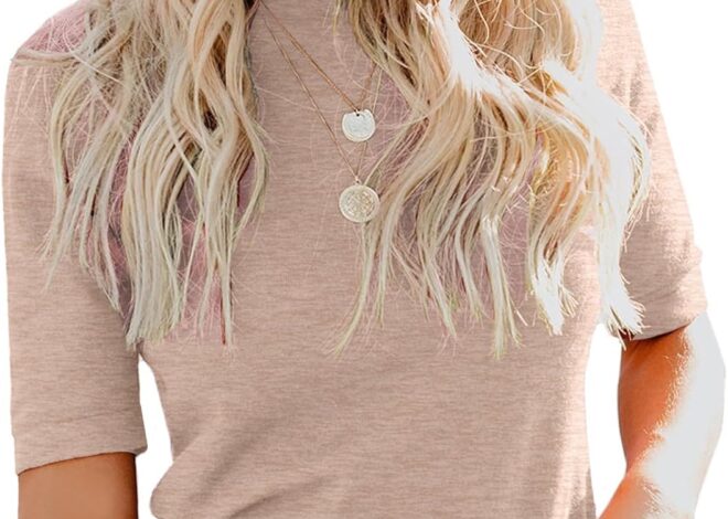 LIYOHON Womens Tops Dressy Casual Mock Turtleneck Business Short Sleeve T Shirts Going Out Tops 2025