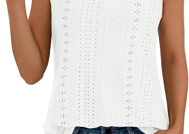 AUTOMET Women Summer Tank Top Eyelet Embroidery 2025 Vacation Sleeveless V Neck Loose Fit Shirt Spring Fashion Casual Clothes