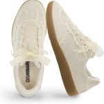 CUSHIONAIRE Belinda Women’s Lace Detail Casual Sneakers – Elegant Ribbon Lace-Up Shoes with Memory Foam